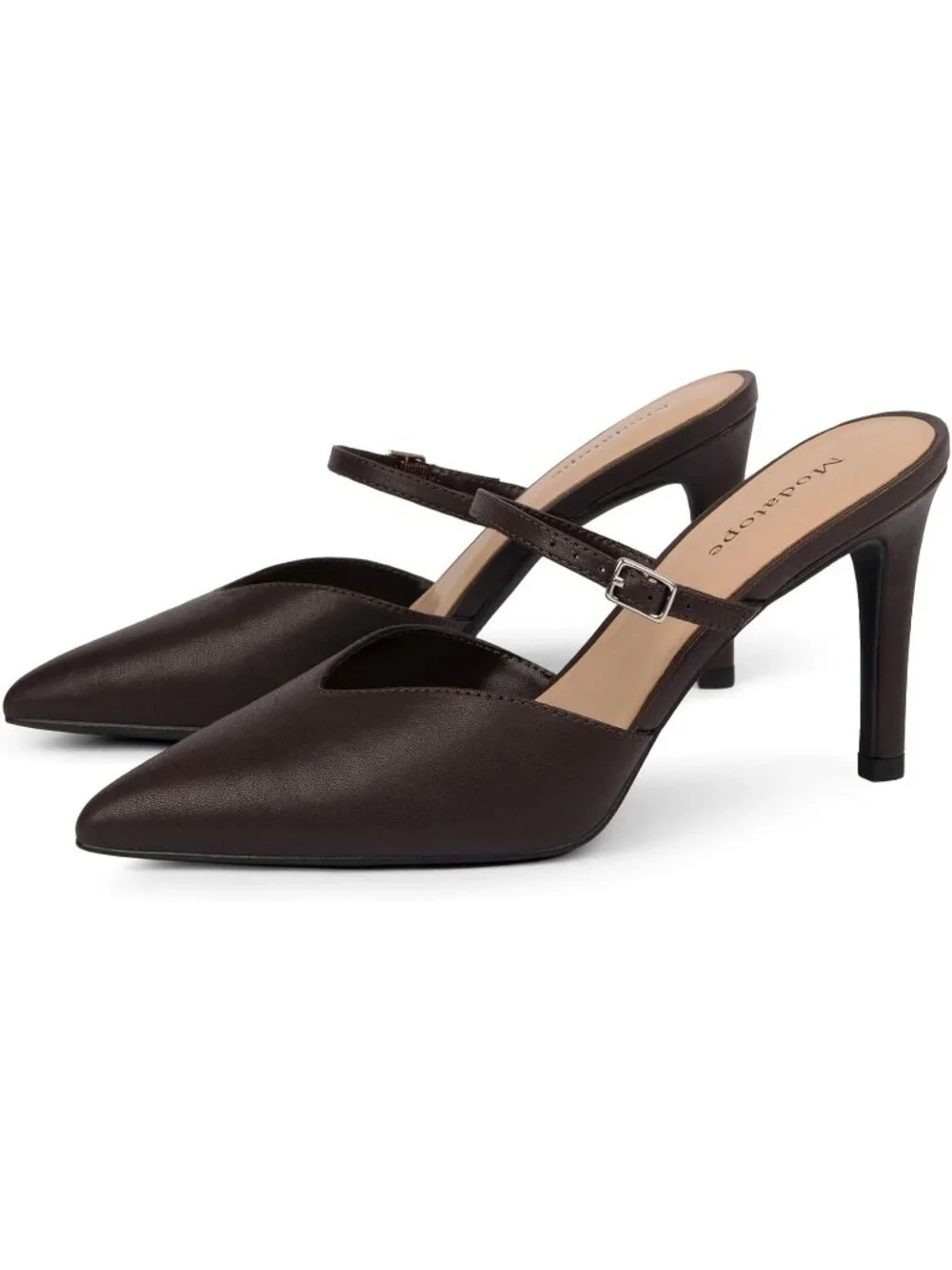 Women's Chocolate Pointed Toe Ankle Strap Stiletto Heels Party Mules Sandals